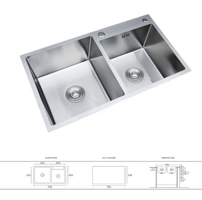 Evier Fait Main avec Distributeur 70x43cm Satine