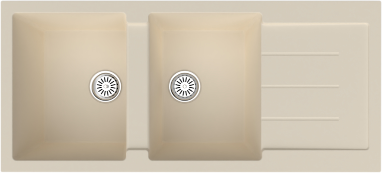 Evier en Quartz 50x111 Beige a Deux Cuves
