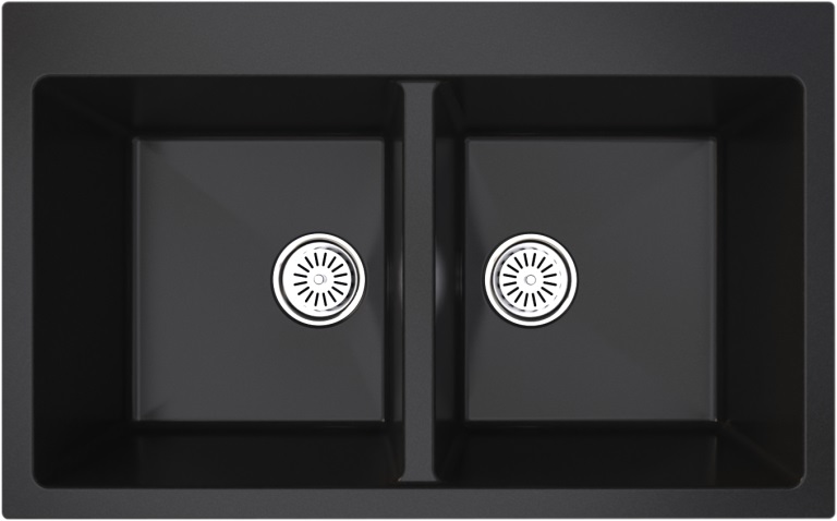 Evier  en Quartz 82x51 Noir a Deux Cuves