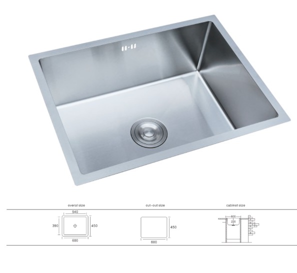 Evier Fait Main Sans Distributeur 60x45cm Satine