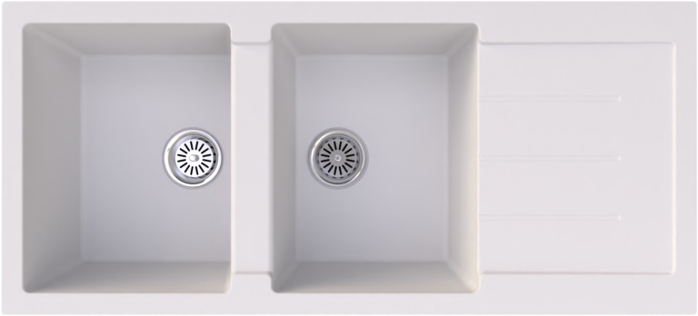 Evier en Quartz 50x111 Blanc a deux cuves