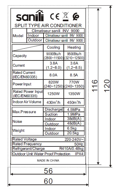 Climatiseur sanili 9000 INVERTER