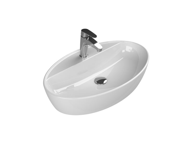 Vasque a poser oval ONE 67x42cm avec troup robinet