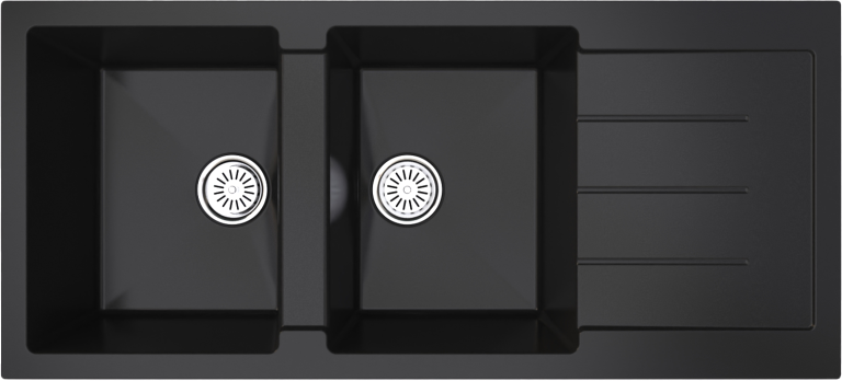 Evier en Quartz 50x111 Noir  a Deux Cuves