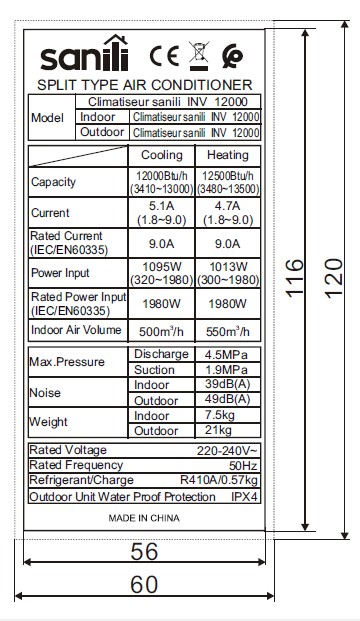 Climatiseur Sanili 12000 INVERTER